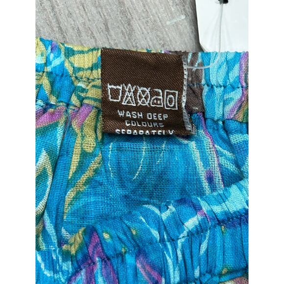 Raj Womens Blue Cotton Leaf Print Elastic Waist Midi Skirt Boho One Size NWT - Picture 5 of 7